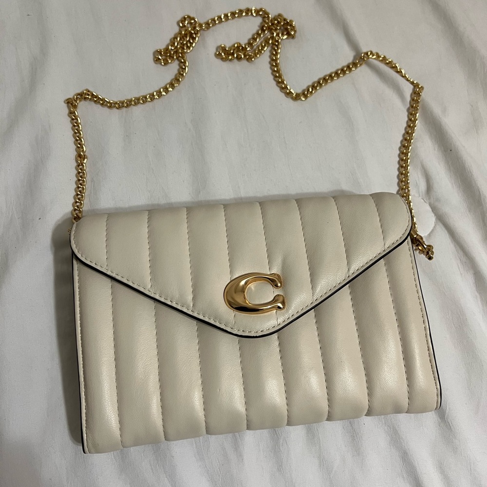 White and Gold Coach Clutch Crossbody Purse